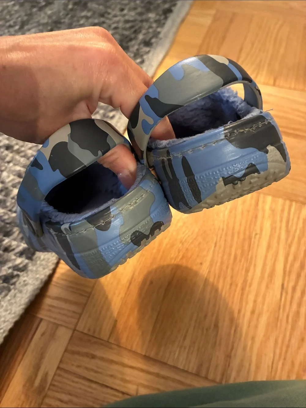 Kids Blue Camo Fleece-Lined Slip-On Clogs